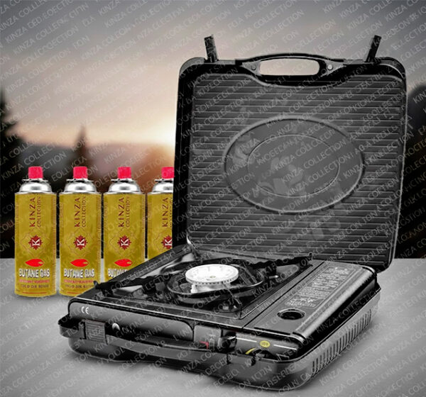 Portable High-Output Single Burner Stove with pack of 4 Butane Gas Set