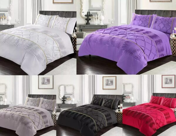 Eleanor Laced Pintuck Diamond Duvet Quilt Cover Set With Pillowcases