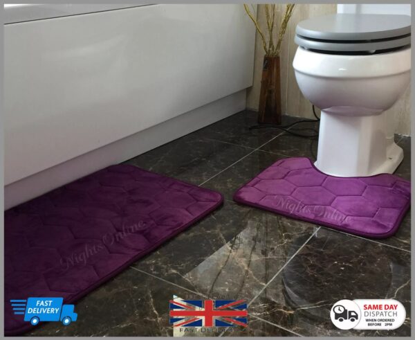 2 Pair Diamond Bath Mat & Pedestal Set Non Slip Bathroom Bathmats