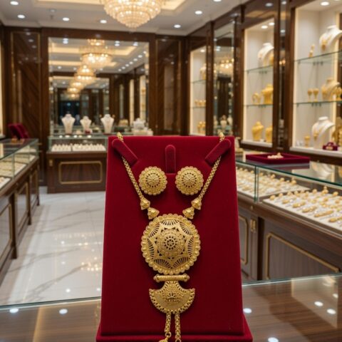 Premium Gold-Plated Pearl Designer Pendant Set  PS-006