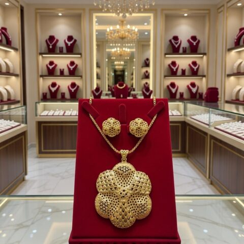 Premium Gold-Plated Pearl Designer Pendant Set  PS-009