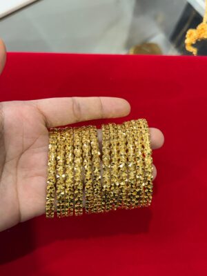24 Ct Gold-Plated Daily Wear Bangle Set (12 Pc) -Flower