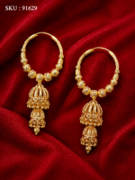 Gold-Plated Designer Hoop Jhumka Earrings - 91629