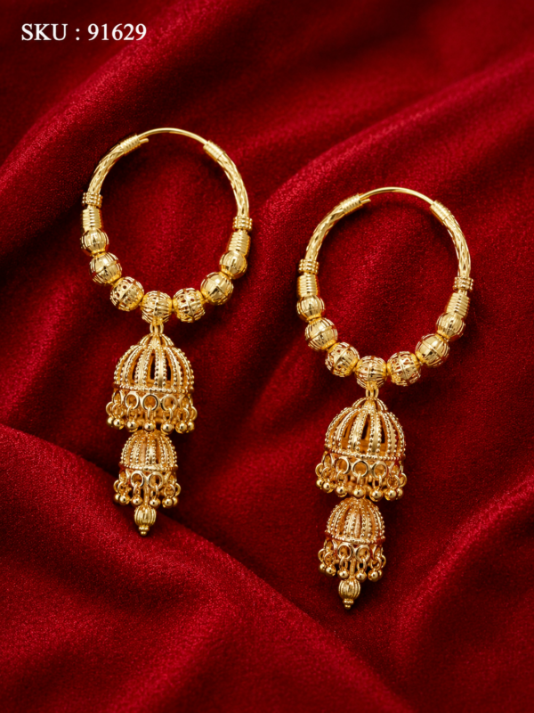Gold-Plated Designer Hoop Jhumka Earrings - 91629