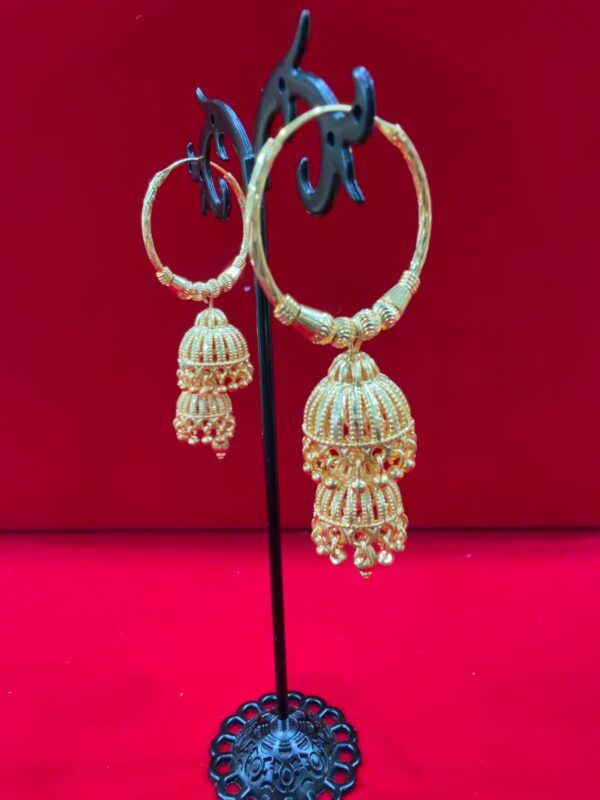 Gold-Plated Designer Hoop Jhumka Earrings - 91629
