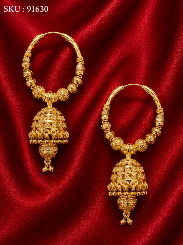 Gold-Plated Designer Hoop Jhumka Earrings - 91630