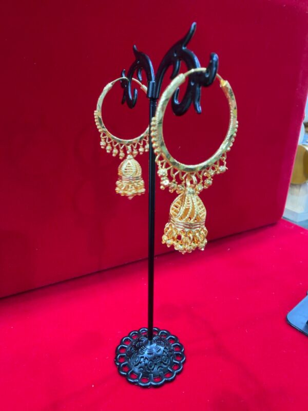 Gold-Plated Designer Hoop Jhumka Earrings - 91685