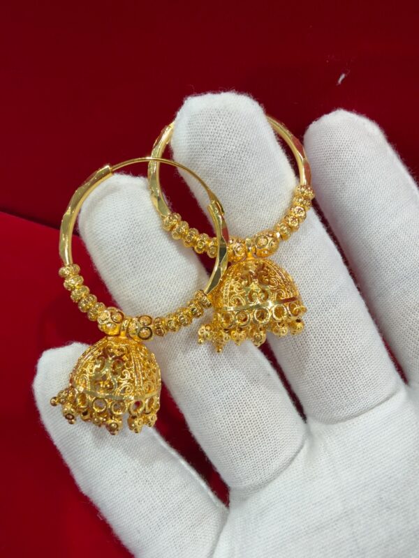 Gold-Plated Designer Hoop Jhumka Earrings - 91993