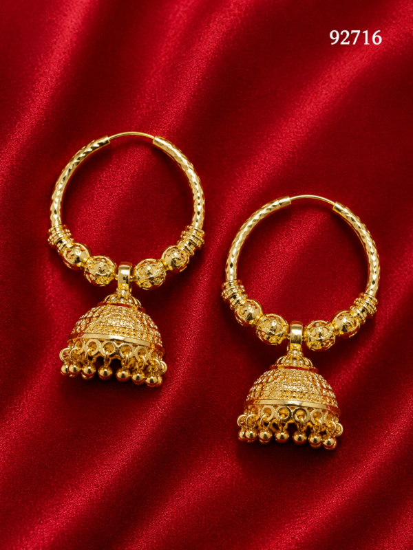 Gold-Plated Designer Hoop Jhumka Earrings - 92716