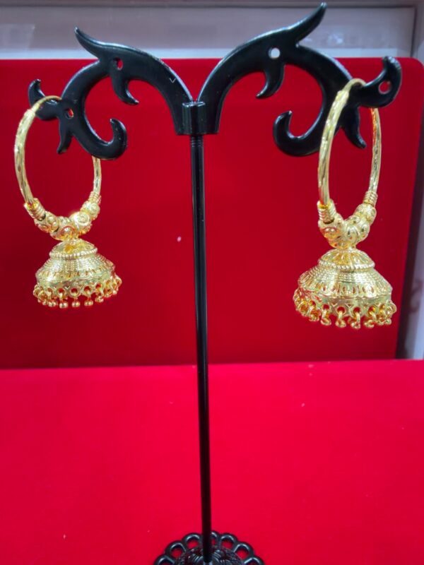 Gold-Plated Designer Hoop Jhumka Earrings - 92716