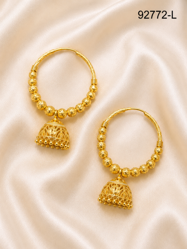 Gold-Plated Designer Hoop Jhumka Earrings - 92772