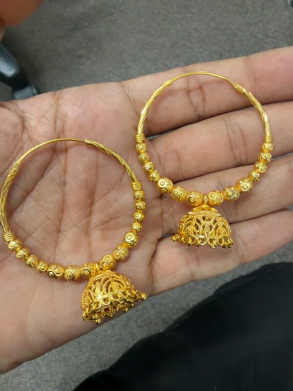 Gold-Plated Designer Hoop Jhumka Earrings - 92772