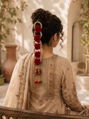 Punjabi Floral Paranda Hair Accessory Red color