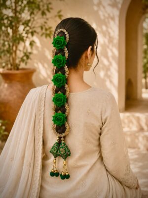 Punjabi floral Traditional Paranda Hair Accessory PP02 Parrot Green Color