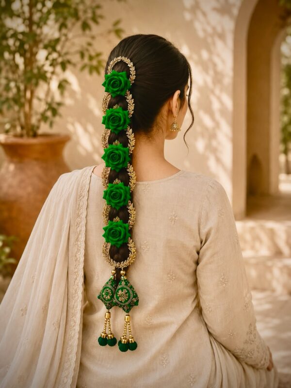 Punjabi floral Traditional Paranda Hair Accessory PP02 Parrot Green Color