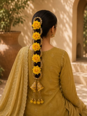 Punjabi floral Traditional Paranda Hair Accessory 04 Yellow Color