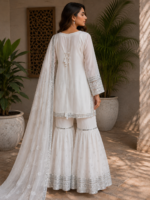 White Embroidered 3-Piece Suit with sharara