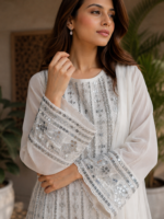 White Embroidered 3-Piece Suit with sharara