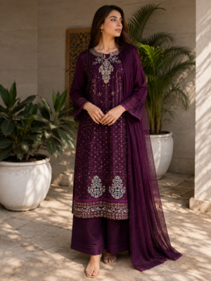 Purple Luxe Embroidered 3-Piece Suit