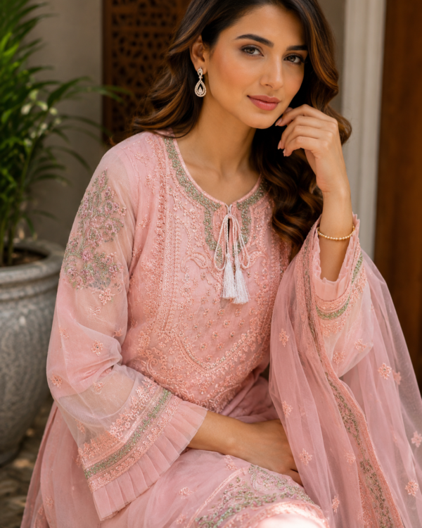 Peach Blossom Embroidered 3-Piece Suit