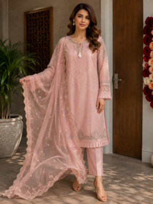 Peach Blossom Embroidered 3-Piece Suit