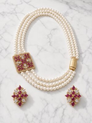 Luxury Multi-Strand Pearl Necklace Set with Matching Earrings 001