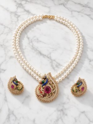 Luxury Multi-Strand Pearl Necklace Set with Matching Earrings 005