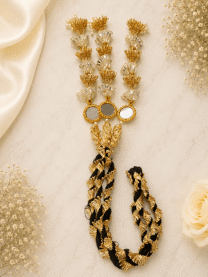 Mirror Work Punjabi Paranda with Golden Crystal & Tassel Detailing
