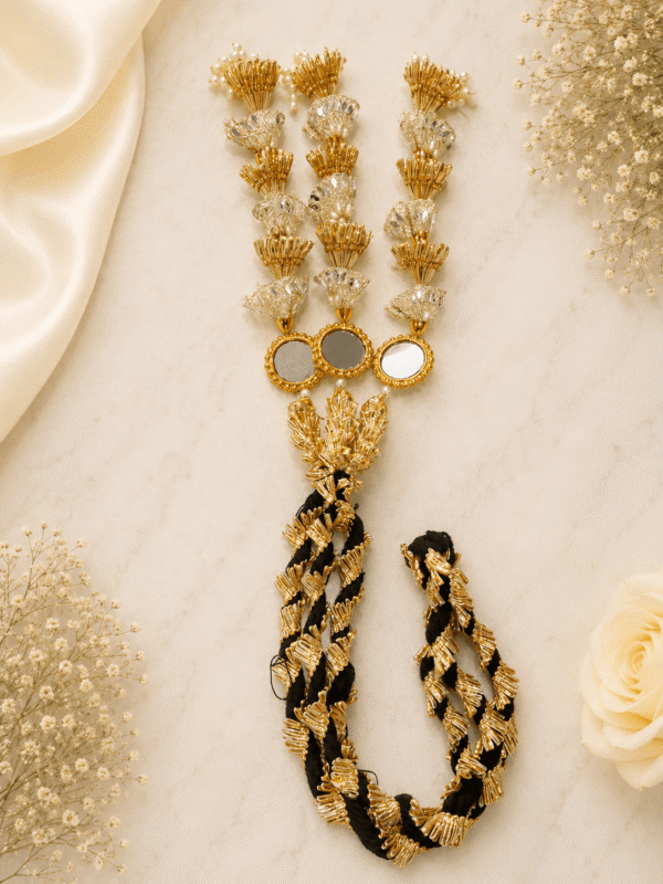 Mirror Work Punjabi Paranda with Golden Crystal & Tassel Detailing