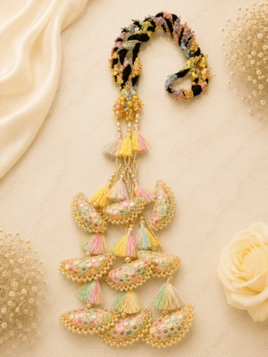 Pastel Punjabi Paranda with Pearl Beads, Embellished Motifs & Thread Tassels