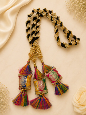 Traditional Multicolour Punjabi Paranda with Embroidered Cushion Motifs & Thread Tassels