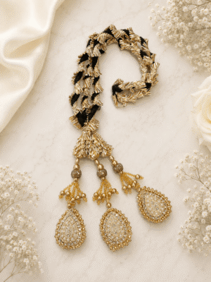 Golden Punjabi Paranda with Pearl & Teardrop Embellishments