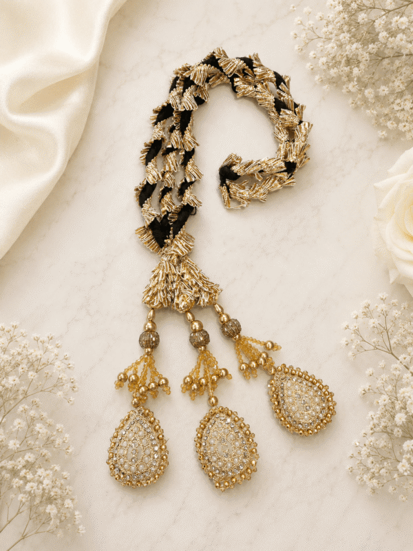 pp54 embriordery pearls Golden Punjabi Paranda with Pearl & Teardrop Embellishments