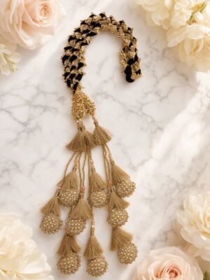 Golden Punjabi Paranda with Pearl & Thread Tassel embalishment