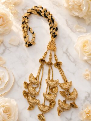Traditional Golden Punjabi Paranda with Embellished Crescent & Beaded Latkan